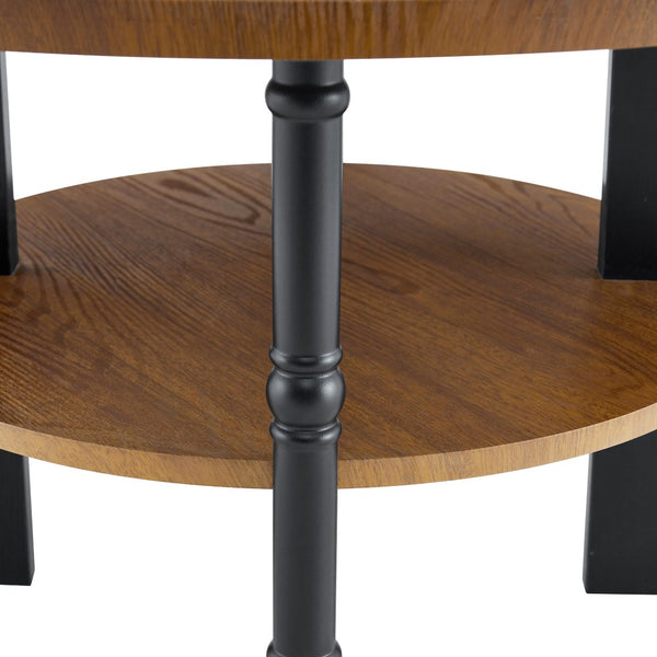 English Elm 2-piece Round Nesting Coffee Table Set Walnut Grain with Storage for Living Room W1512P507981