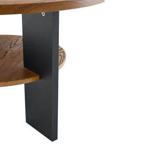 English Elm 2-piece Round Nesting Coffee Table Set Walnut Grain with Storage for Living Room W1512P507981