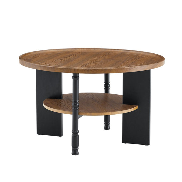 English Elm 2-piece Round Nesting Coffee Table Set Walnut Grain with Storage for Living Room W1512P507981