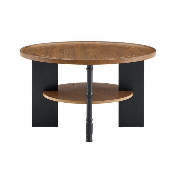 English Elm 2-piece Round Nesting Coffee Table Set Walnut Grain with Storage for Living Room W1512P507981