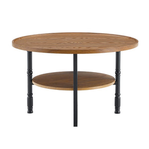 English Elm 2-piece Round Nesting Coffee Table Set Walnut Grain with Storage for Living Room W1512P507981