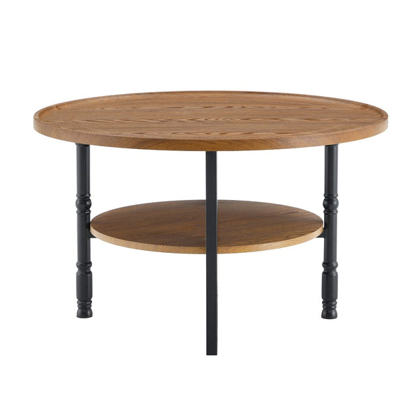 English Elm 2-piece Round Nesting Coffee Table Set Walnut Grain with Storage for Living Room W1512P507981