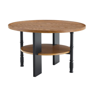 English Elm 2-piece Round Nesting Coffee Table Set Walnut Grain with Storage for Living Room W1512P507981