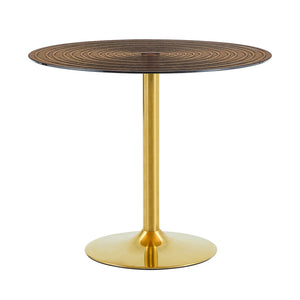 English Elm 35 Inch Round Brown Tempered Glass Dining Table with Gold Pedestal Base Seats Four W1512P508133