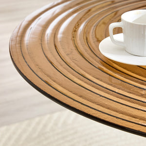 English Elm 35 Inch Round Brown Tempered Glass Dining Table with Gold Pedestal Base Seats Four W1512P508133