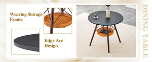 English Elm 31.5-inch Round Dining Table Matte Mdf Top Woven Basket Storage Walnut Legs Compact Walnut+black W1512P508157