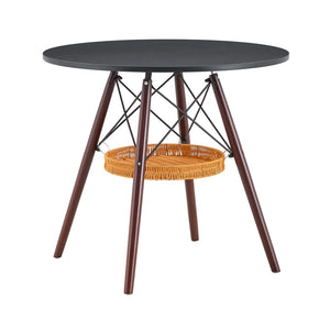 English Elm 31.5-inch Round Dining Table Matte Mdf Top Woven Basket Storage Walnut Legs Compact Walnut+black W1512P508157