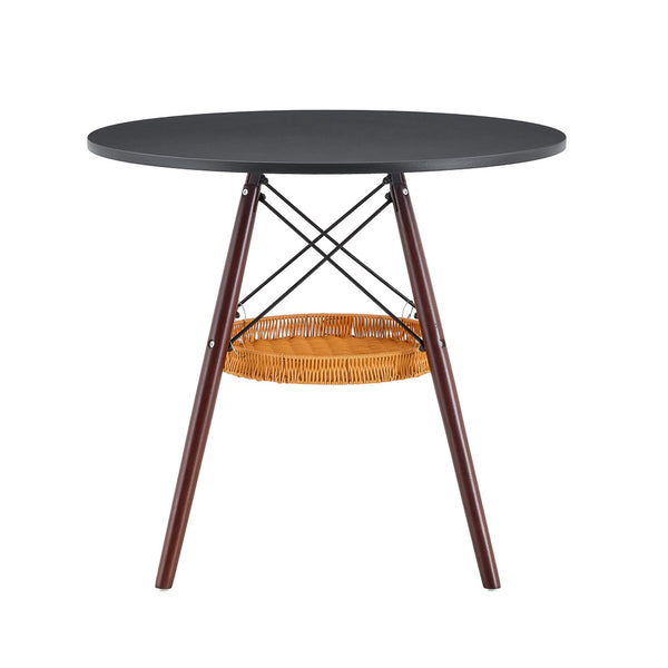 English Elm 31.5-inch Round Dining Table Matte Mdf Top Woven Basket Storage Walnut Legs Compact Walnut+black W1512P508157