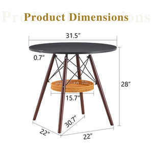 English Elm 31.5-inch Round Dining Table Matte Mdf Top Woven Basket Storage Walnut Legs Compact Walnut+black W1512P508157