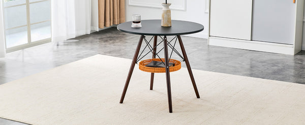 English Elm 31.5-inch Round Dining Table Matte Mdf Top Woven Basket Storage Walnut Legs Compact Walnut+black W1512P508157