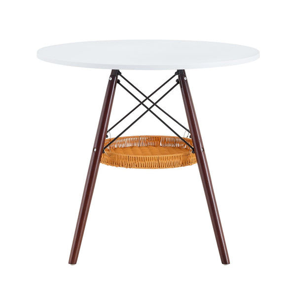English Elm 31.5-inch Round Dining Table Matte Mdf Top Woven Basket Storage Walnut Legs Compact Walnut/White W1512P508604