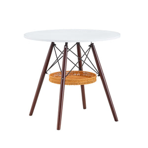 English Elm 31.5-inch Round Dining Table Matte Mdf Top Woven Basket Storage Walnut Legs Compact Walnut/White W1512P508604