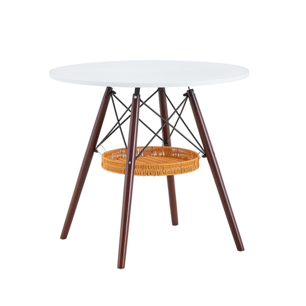 English Elm 31.5-inch Round Dining Table Matte Mdf Top Woven Basket Storage Walnut Legs Compact Walnut/White W1512P508604