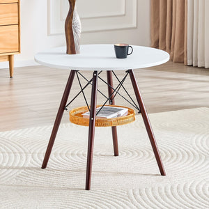 English Elm 31.5-inch Round Dining Table Matte Mdf Top Woven Basket Storage Walnut Legs Compact Walnut/White W1512P508604