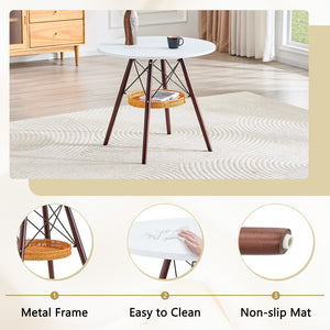 English Elm 31.5-inch Round Dining Table Matte Mdf Top Woven Basket Storage Walnut Legs Compact Walnut/White W1512P508604