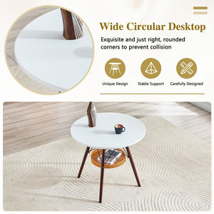 English Elm 31.5-inch Round Dining Table Matte Mdf Top Woven Basket Storage Walnut Legs Compact Walnut/White W1512P508604