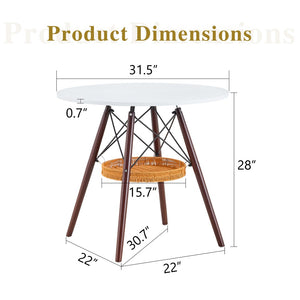 English Elm 31.5-inch Round Dining Table Matte Mdf Top Woven Basket Storage Walnut Legs Compact Walnut/White W1512P508604