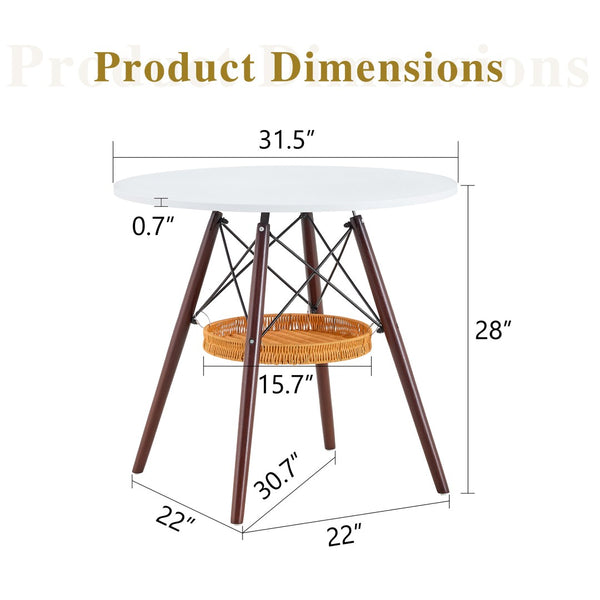 English Elm 31.5-inch Round Dining Table Matte Mdf Top Woven Basket Storage Walnut Legs Compact Walnut/White W1512P508604