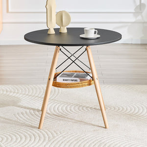 English Elm 31.5-inch Round Dining Table Matte Mdf Top Woven Basket Storage Walnut Legs Compact Black,Wood W1512P508611