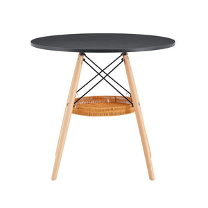 English Elm 31.5-inch Round Dining Table Matte Mdf Top Woven Basket Storage Walnut Legs Compact Black,Wood W1512P508611