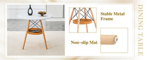 English Elm 31.5-inch Round Dining Table Matte Mdf Top Woven Basket Storage Walnut Legs Compact White/Wood W1512P508619