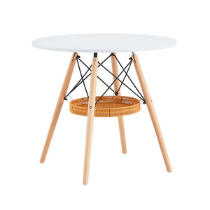 English Elm 31.5-inch Round Dining Table Matte Mdf Top Woven Basket Storage Walnut Legs Compact White/Wood W1512P508619