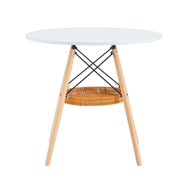 English Elm 31.5-inch Round Dining Table Matte Mdf Top Woven Basket Storage Walnut Legs Compact White/Wood W1512P508619