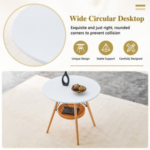 English Elm 31.5-inch Round Dining Table Matte Mdf Top Woven Basket Storage Walnut Legs Compact White/Wood W1512P508619