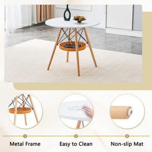 English Elm 31.5-inch Round Dining Table Matte Mdf Top Woven Basket Storage Walnut Legs Compact White/Wood W1512P508619
