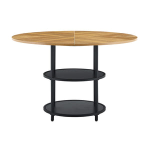 English Elm A Round Marble Patterned Dining Table with Matte Hourglass Base Seats Six People W1512P508623