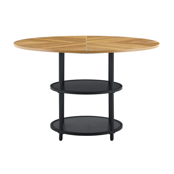 English Elm A Round Marble Patterned Dining Table with Matte Hourglass Base Seats Six People W1512P508623