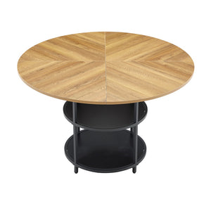 English Elm A Round Marble Patterned Dining Table with Matte Hourglass Base Seats Six People W1512P508623