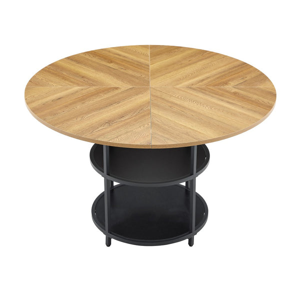 English Elm A Round Marble Patterned Dining Table with Matte Hourglass Base Seats Six People W1512P508623