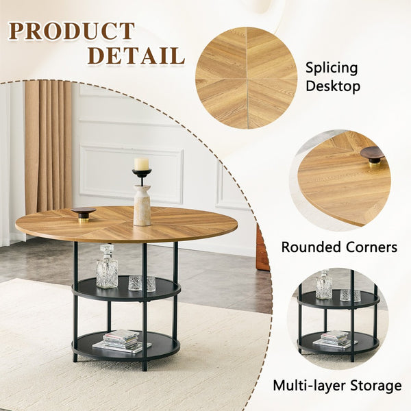 English Elm A Round Marble Patterned Dining Table with Matte Hourglass Base Seats Six People W1512P508623