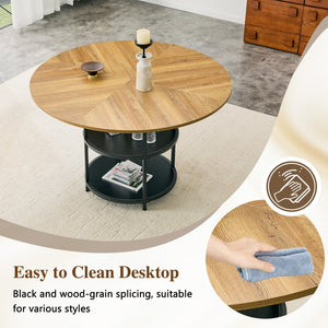 English Elm A Round Marble Patterned Dining Table with Matte Hourglass Base Seats Six People W1512P508623