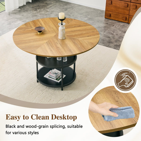 English Elm A Round Marble Patterned Dining Table with Matte Hourglass Base Seats Six People W1512P508623
