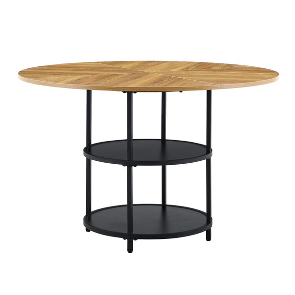 English Elm A Round Marble Patterned Dining Table with Matte Hourglass Base Seats Six People W1512P508623