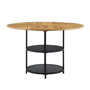 English Elm A Round Marble Patterned Dining Table with Matte Hourglass Base Seats Six People W1512P508623