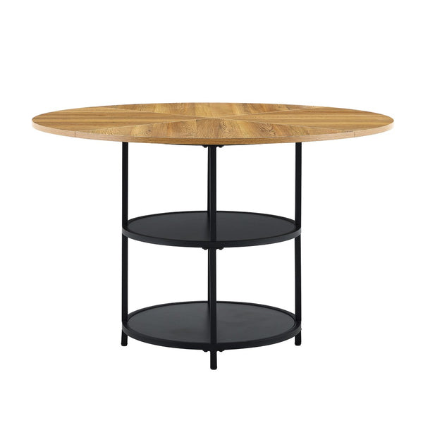 English Elm A Round Marble Patterned Dining Table with Matte Hourglass Base Seats Six People W1512P508623