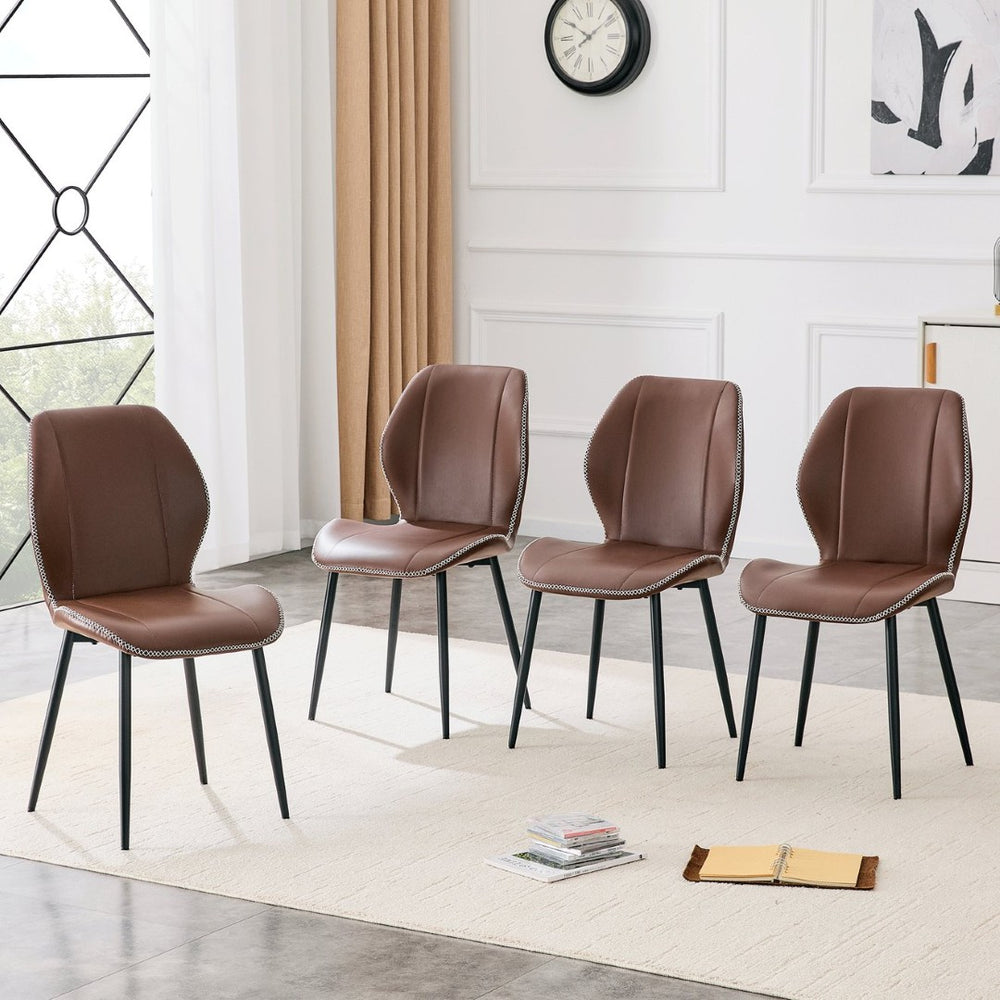 English Elm 4-Pack PU Leather Dining Chairs Ergonomic Lumbar Support Matte Black Metal Legs Set W1512P508642