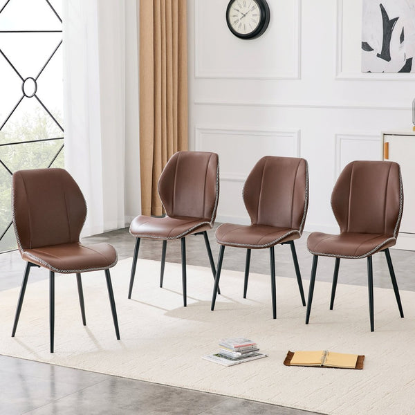English Elm 4-Pack PU Leather Dining Chairs Ergonomic Lumbar Support Matte Black Metal Legs Set W1512P508642