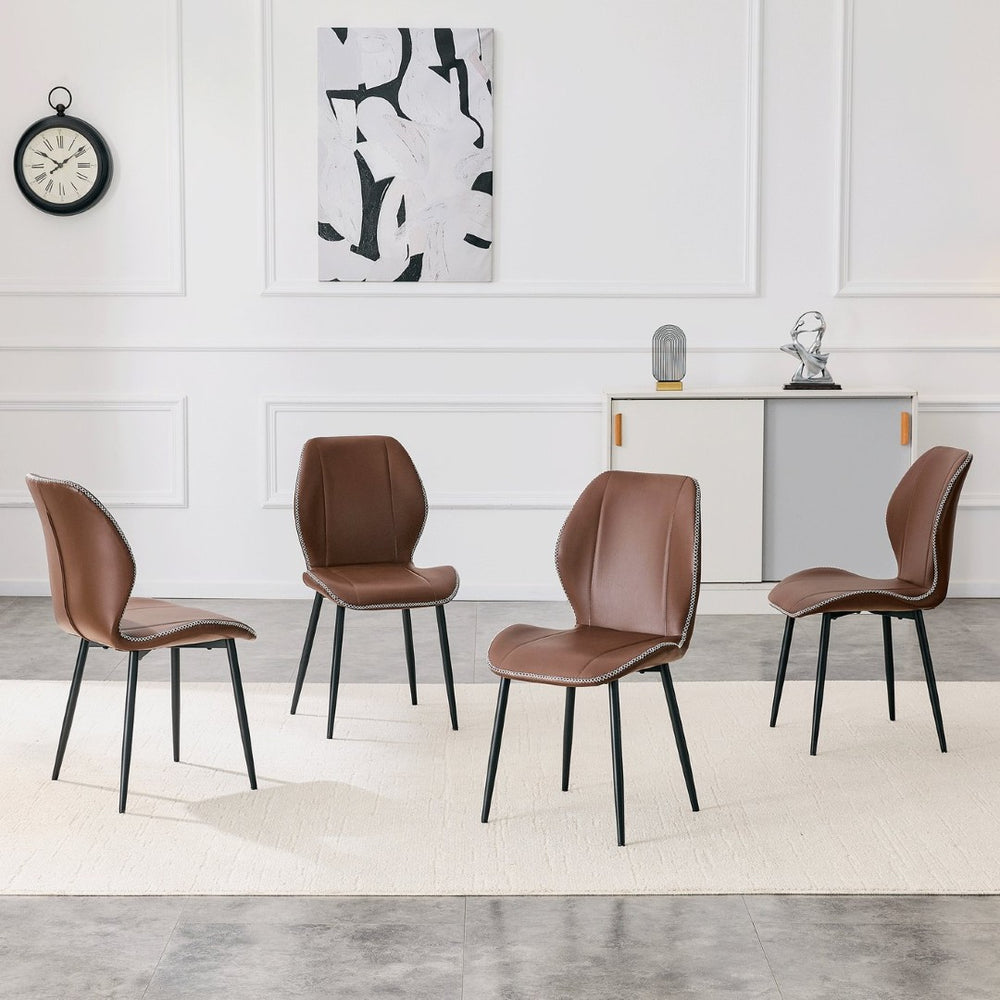 English Elm 4-Pack PU Leather Dining Chairs Ergonomic Lumbar Support Matte Black Metal Legs Set W1512P508642