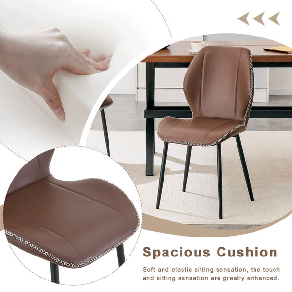 English Elm 4-Pack PU Leather Dining Chairs Ergonomic Lumbar Support Matte Black Metal Legs Set W1512P508642