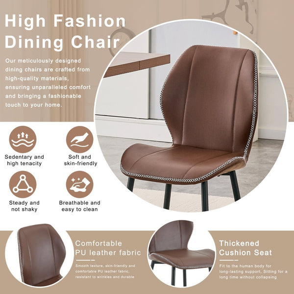 English Elm 4-Pack PU Leather Dining Chairs Ergonomic Lumbar Support Matte Black Metal Legs Set W1512P508642
