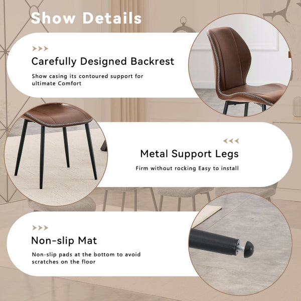 English Elm 4-Pack PU Leather Dining Chairs Ergonomic Lumbar Support Matte Black Metal Legs Set W1512P508642