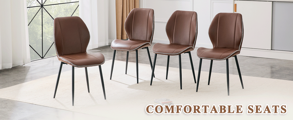 English Elm 4-Pack PU Leather Dining Chairs Ergonomic Lumbar Support Matte Black Metal Legs Set W1512P508642