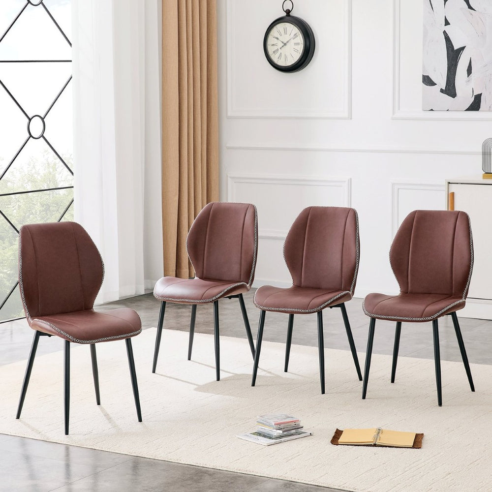English Elm 4-Pack PU Leather Dining Chairs Curved Ergonomic Seat Black Metal Legs Modern Set W1512P508651