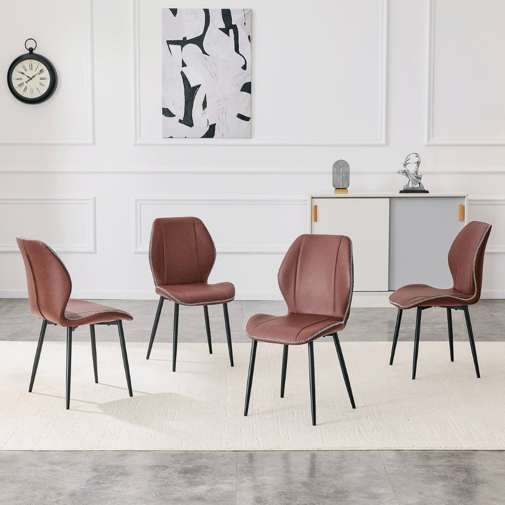 English Elm 4-Pack PU Leather Dining Chairs Curved Ergonomic Seat Black Metal Legs Modern Set W1512P508651
