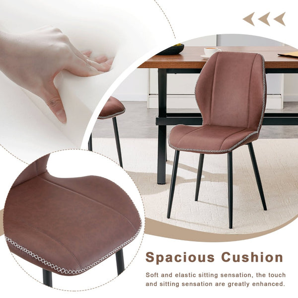 English Elm 4-Pack PU Leather Dining Chairs Curved Ergonomic Seat Black Metal Legs Modern Set W1512P508651