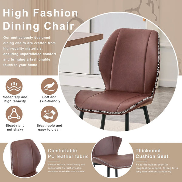English Elm 4-Pack PU Leather Dining Chairs Curved Ergonomic Seat Black Metal Legs Modern Set W1512P508651
